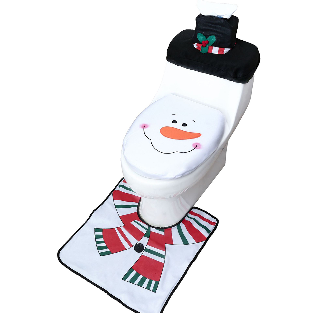 

3pcs/set Cute Christmas Toilet Seat Cover Lid Xmas Santa Claus Bathroom Mat, 501 Original