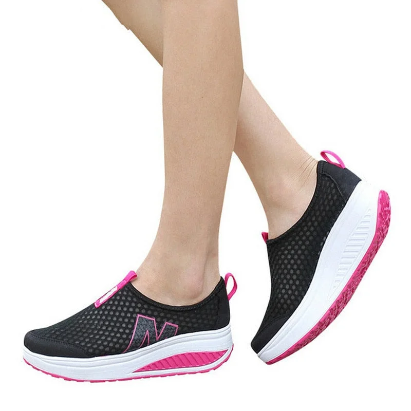 Women Casual Sneakers Comfortable Sport Fashion Height Increasing Shoes for Woman 2021 Breathable Air Mesh Swing Wedges Sneakers