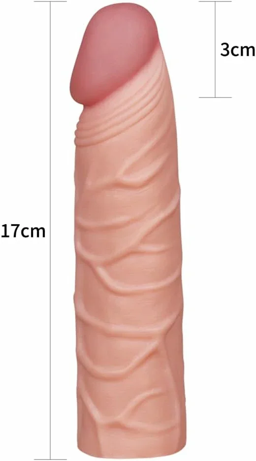 1 Extra Inch Penis Sleeve Extender, Reusable Condom, Increase 30% Girth, 6.8 inch (Flesh)