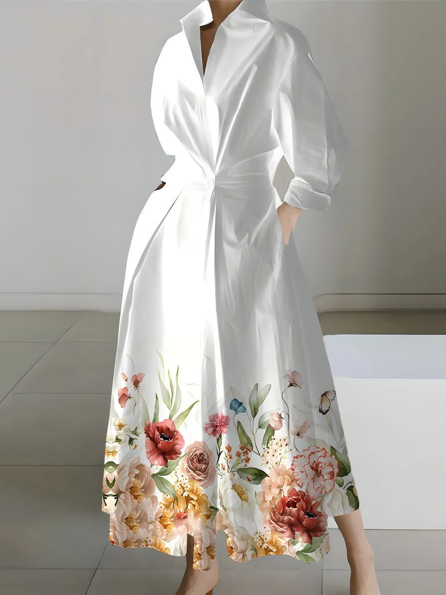 Commuter Fashion Floral V-Neck Sleeveless Dress