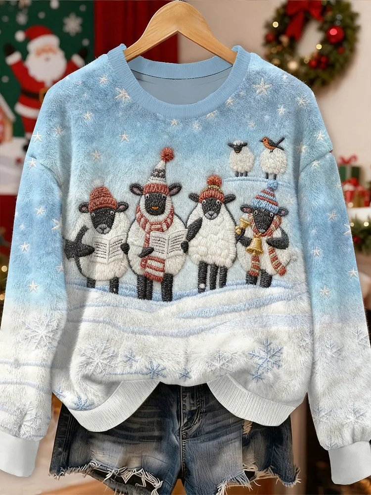 Gorgeous Christmas Sheep Pattern Casual Long Sleeved Sweatshirt
