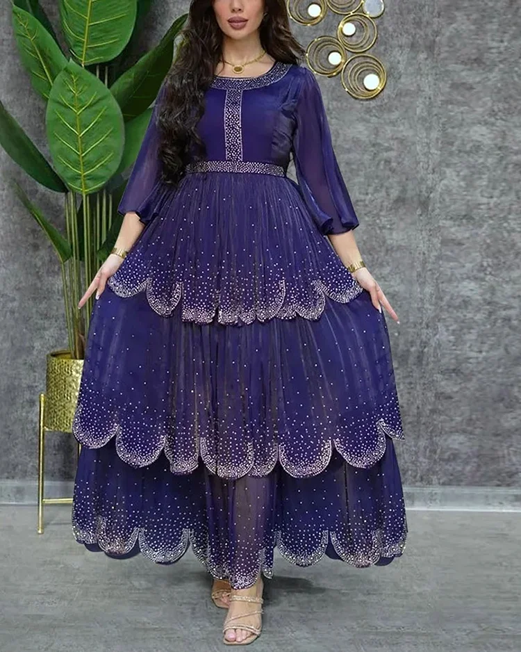  Women's Diamond-encrusted Chiffon Diamond-encrusted Chiffon Dress