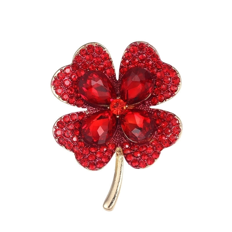 Elegant Pin Four Leaf Clover Metal Inlay Glass Women’s Brooches