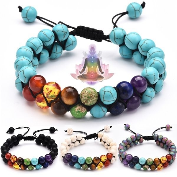 7 Chakra Bracelet Natural Healing Stones Beads Bracelet Double Layered Adjustable Macrame Woven Rope Chain Yoga Bracelet(4Colors) - Shop Trendy Women's Fashion | TeeYours