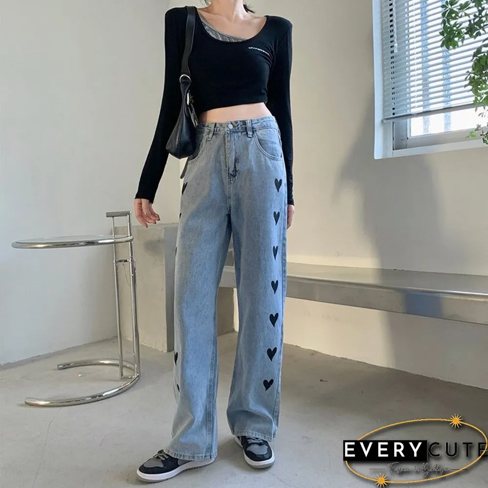 Womens High Waist Jeans in Blue-Vintage Quality Fashion from Harajuku Straight Pants