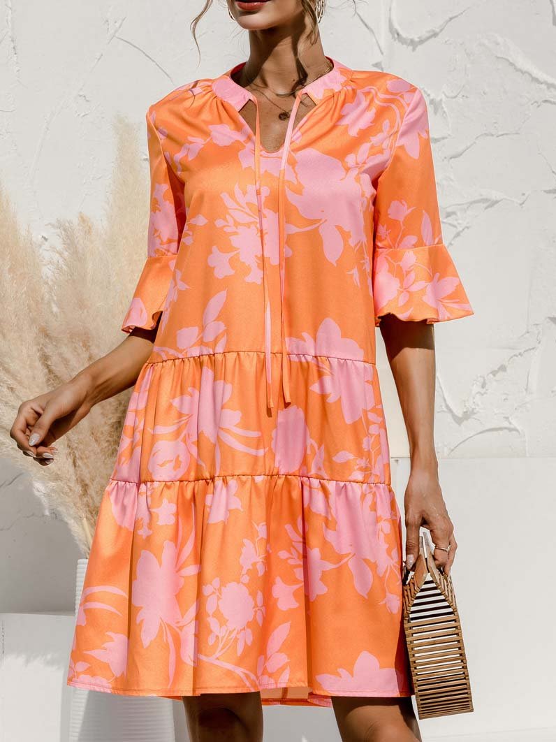 Women's V-neck Half Sleeve Short Sleeve Midi Dress