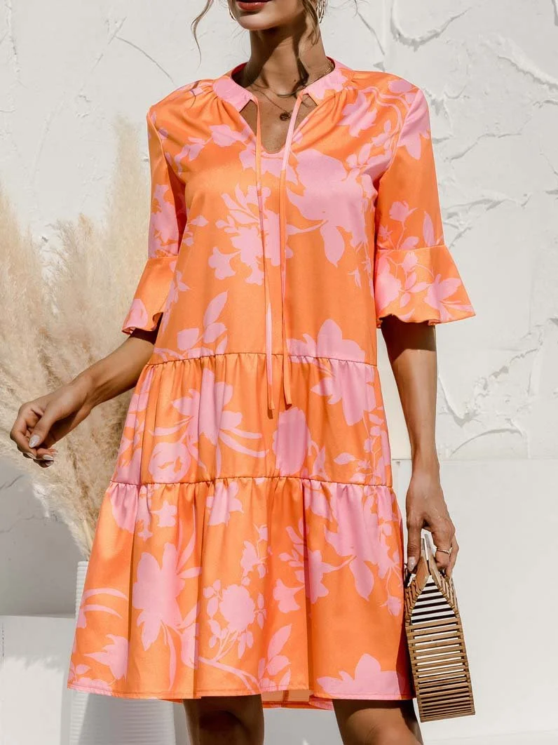 Women's V-neck Half Sleeve Short Sleeve Midi Dress