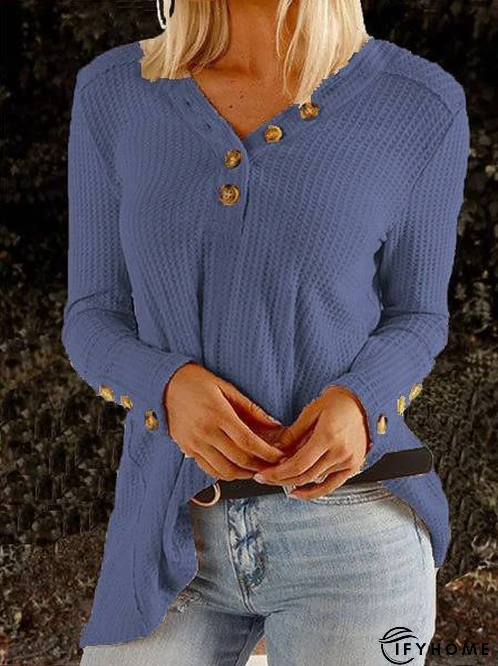 Apricot Patchwork Long Sleeve Buttoned Casual Tunic Top | IFYHOME