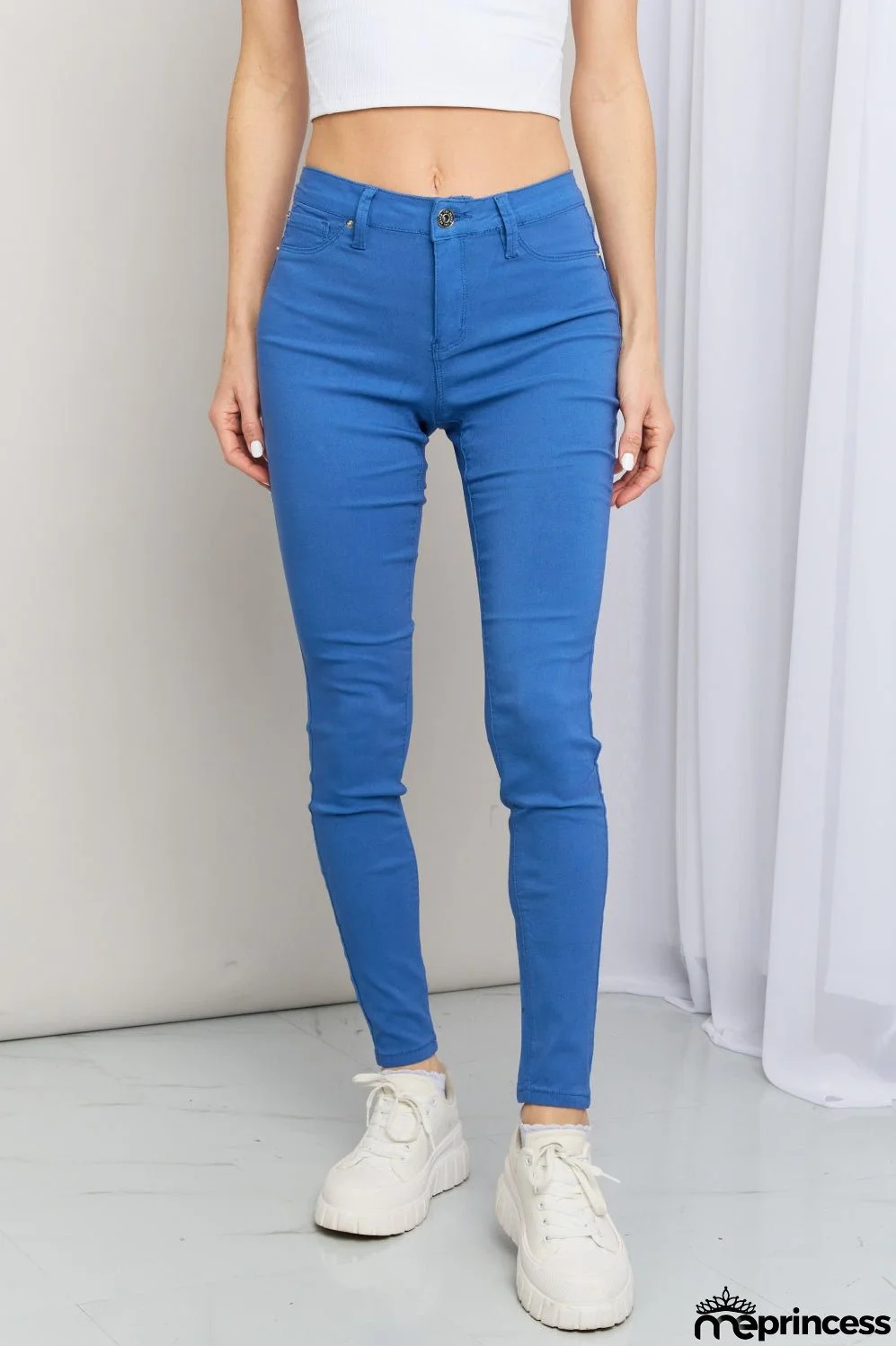 YMI Jeanswear Kate Hyper-Stretch Full Size Mid-Rise Skinny Jeans in Electric Blue