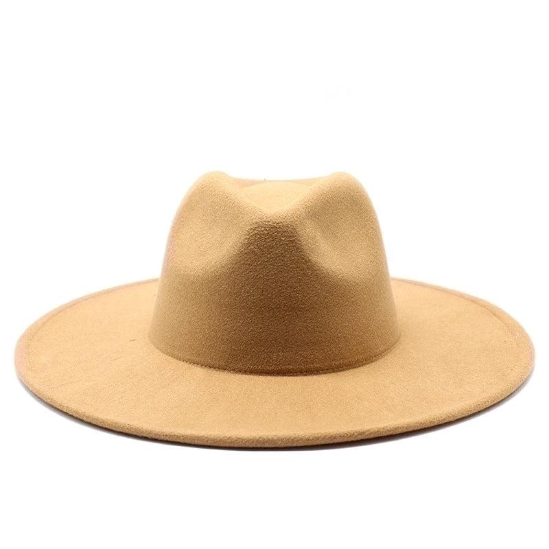 Unisex Elegant Solid Color Big Eaves Flat Eaves Fedora Hat