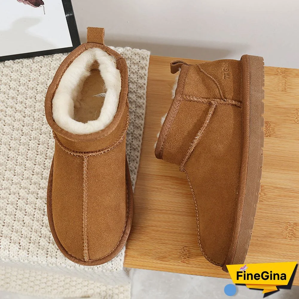 Vintage Artificial Short Plush Flats Boots Shoes