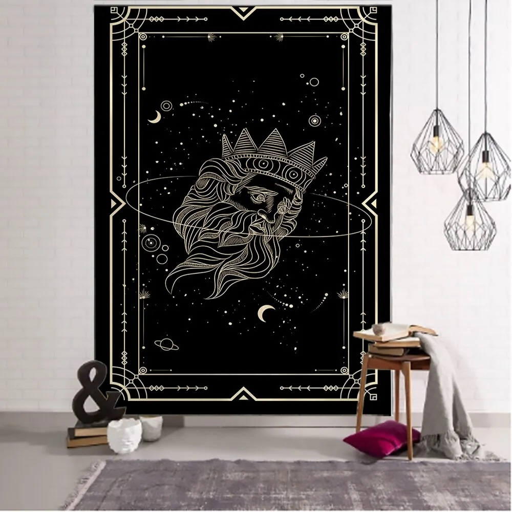 Golden Black Sun Moon Tarot Mandala Tapestry Wall Hanging Witchcraft Hippie Wall Carpets Dorm Decor Psychedelic Tapestry