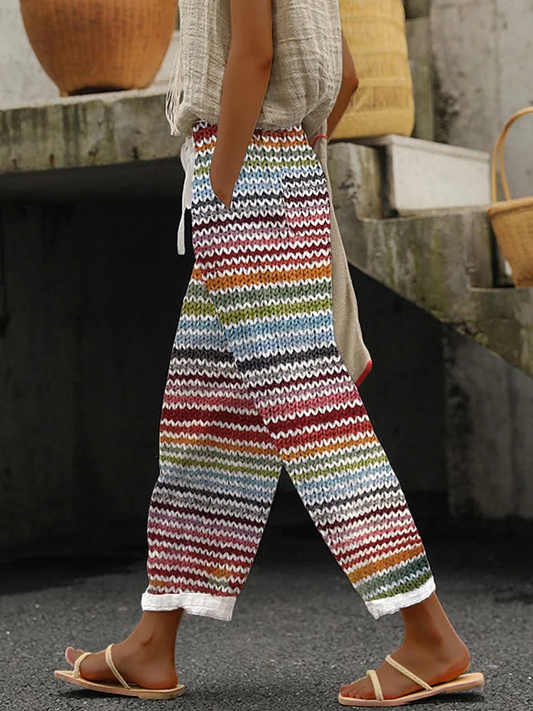 Women's Retro Colorful Striped Casual Pants