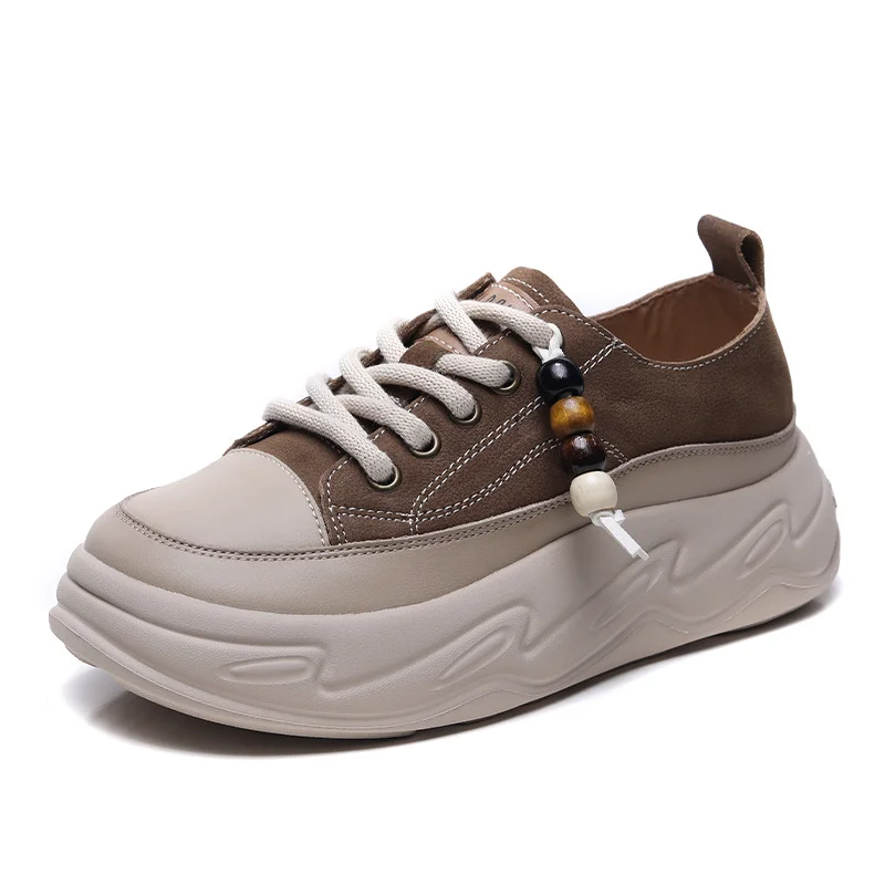 Yyvonne Version Of Leather Casual Shoes Women In The Autumn Of 2025 New Loose Cake Thick-Soled Bread Shoes With Two Soft-Soled Soft-Sided Soft-Sided
