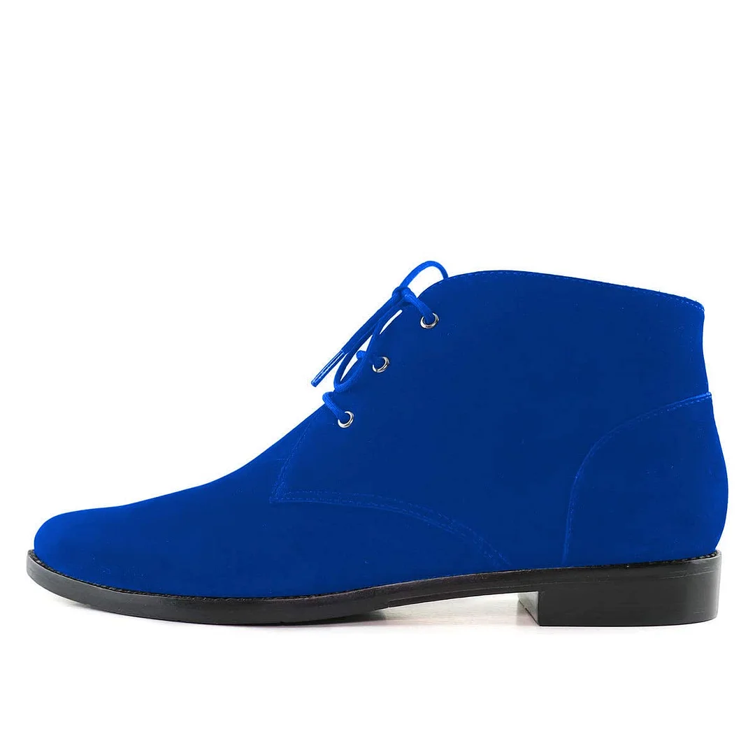 Royal Blue Faux Suede Almond Toe Lace-Up Ladies Oxford Shoes