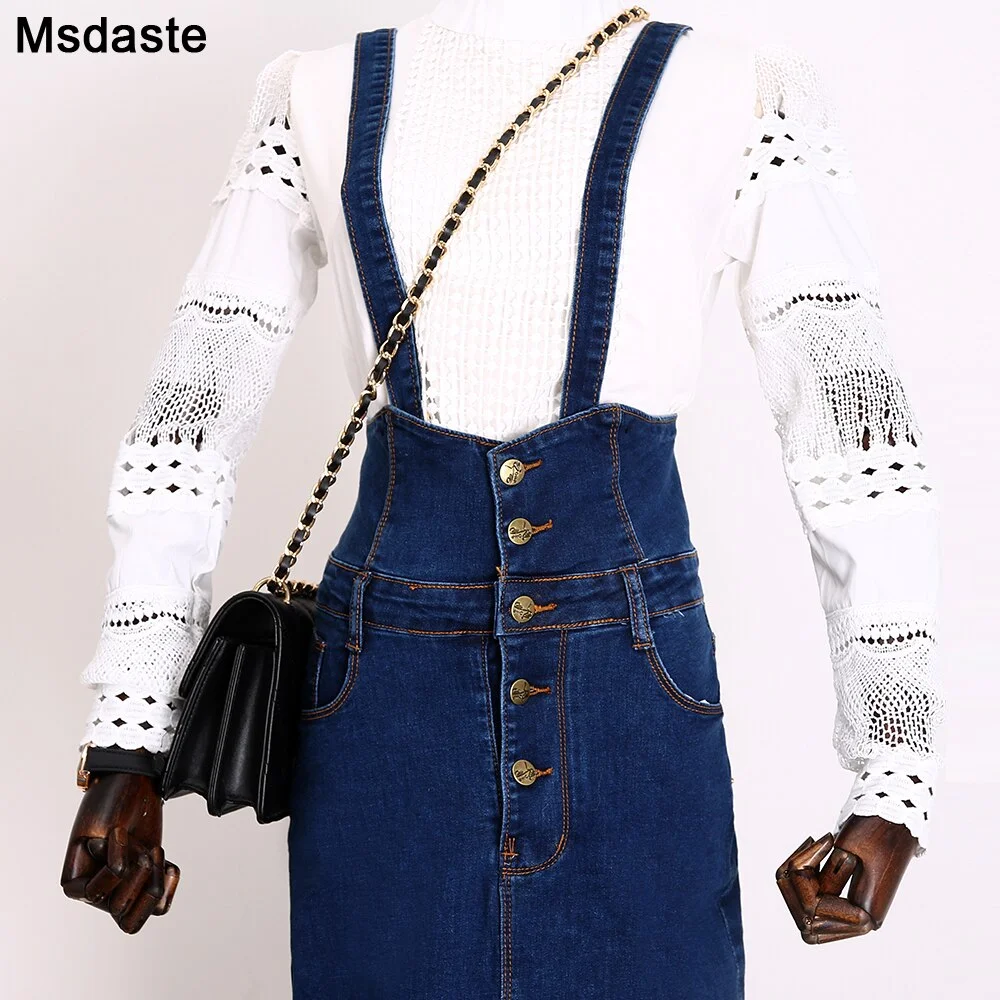 Suspender Skirt Plus Size Women Overalls Stretch Skinny Hip Midi Skirt Vintage Blue High Waist Overall Slim Denim Jeans Skirts