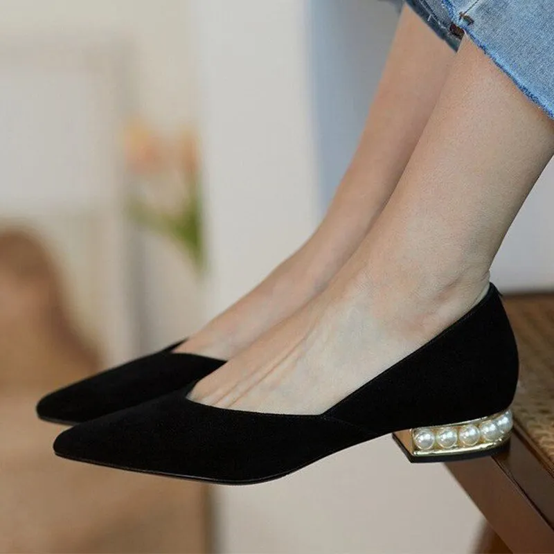 Women's Pumps Low Heels Comfort Female Slip On Shoes Office Pu Leather Waterproof Woman Pointed Toe Shoe Ladies Footwear New