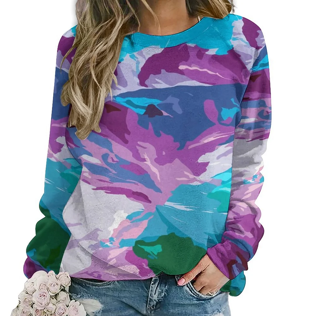Printed Long Sleeve Casual Sweatshirt for  Women and Men Unisex Pattern Petals, Rose Red, Blue