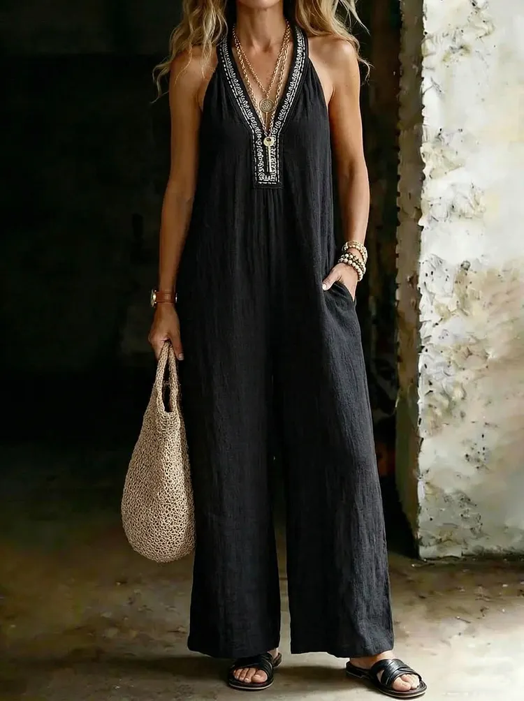 Women&rsquo;s Casual Plaid Loose One Piece Cotton Jumpsuit