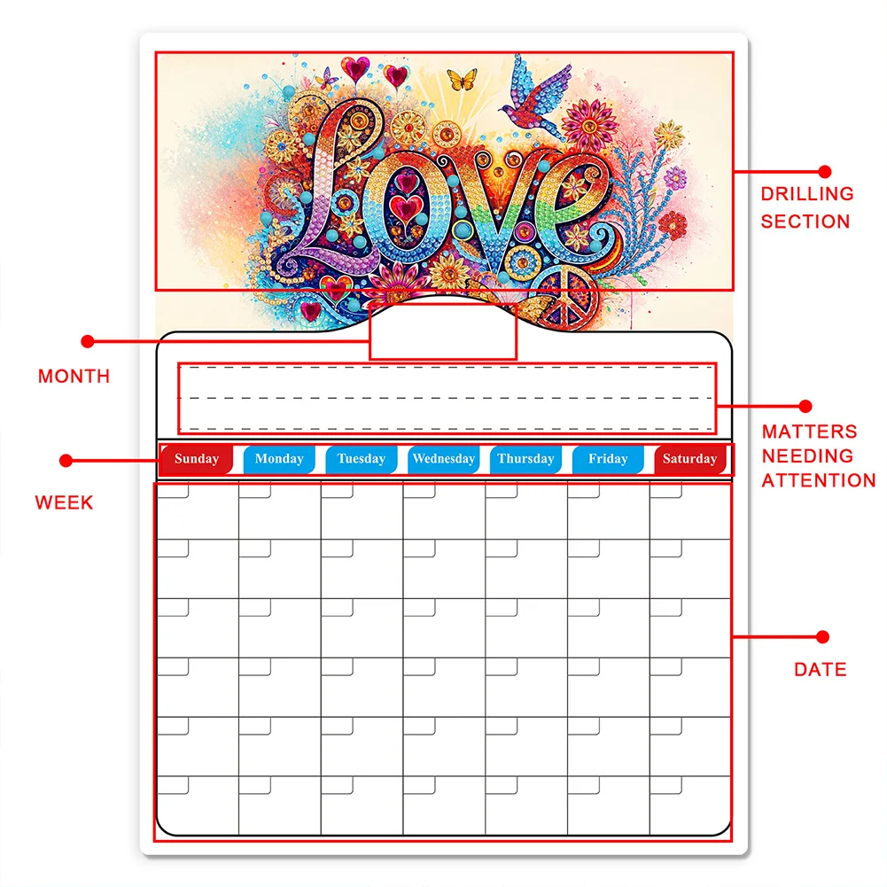 LOVE DIY Diamond Painting Fridge Stickers Calendar for Fridge Whiteboard