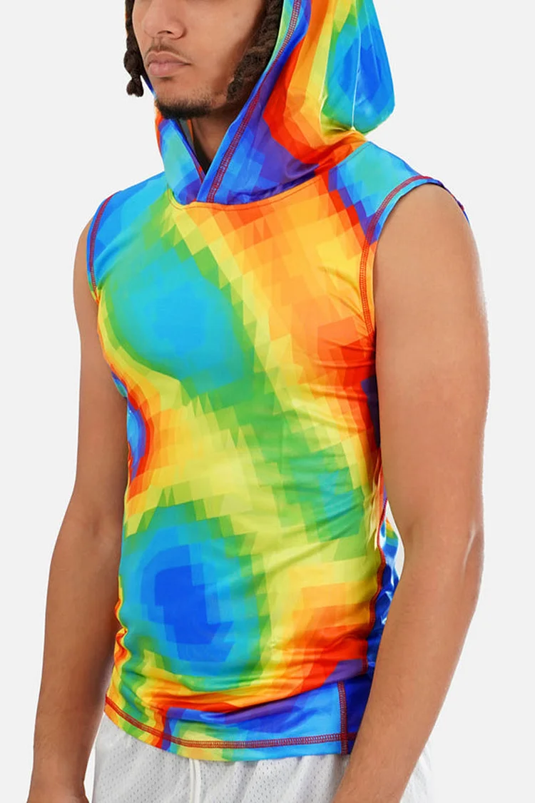 Rainbow Gradient Print Hooded Tank Top [Pre-Order]