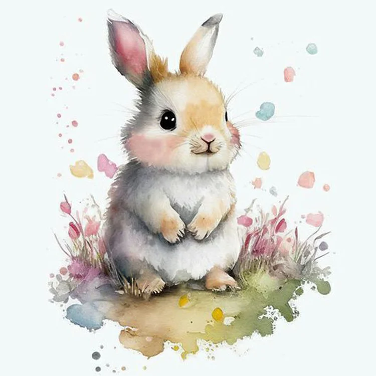 Rabbit And Flower 30*30CM (Canvas) Full Round Drill Diamond Painting gbfke