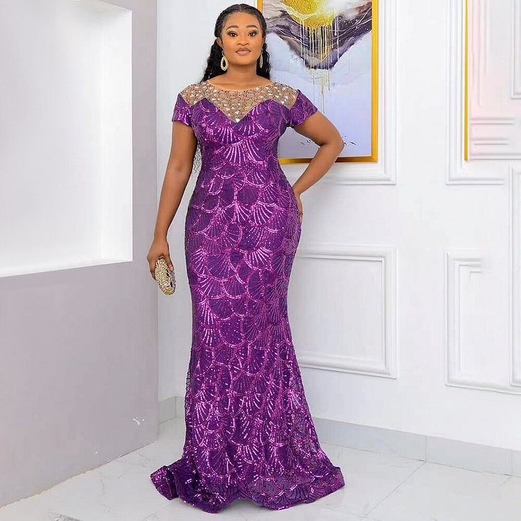 African Americans fashion QFY African Dashiki Dresses For Women Wedding Party Luxury Sequin Evening Gown Ladies Plus Size Mermaid Dress Ankara Outfits Robe Ankara Style QueenFunky