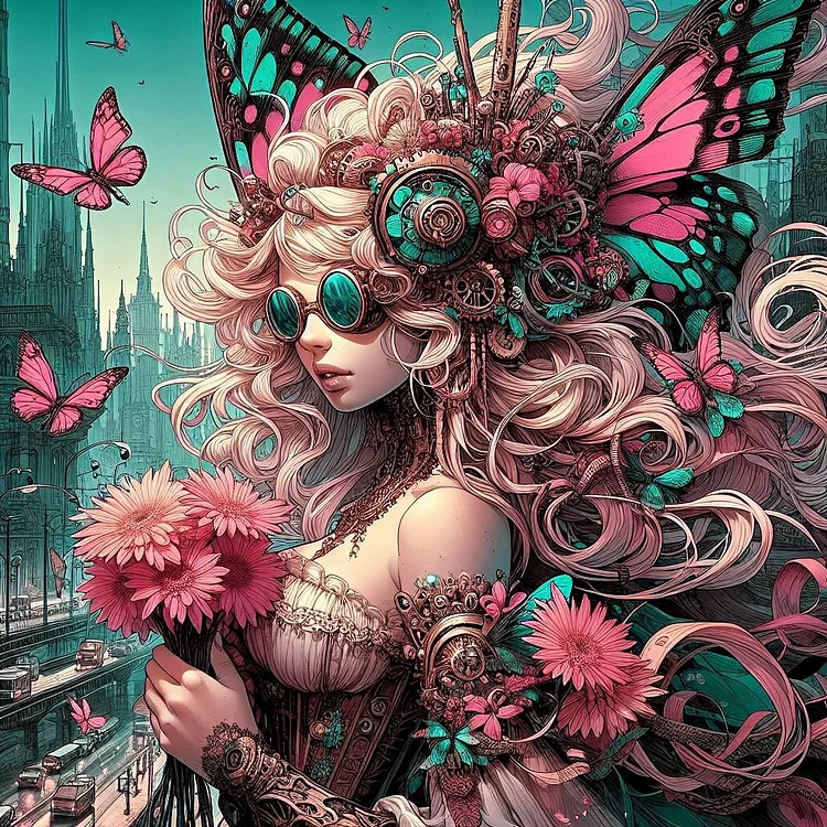 Steampunk Butterfly Girl 40*40CM(Canvas) Diamond Painting gbfke