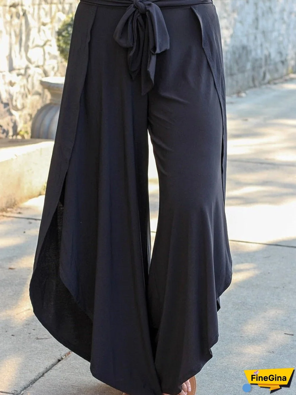 Black Plus Size Front Tie Tulip Wide Leg Pants
