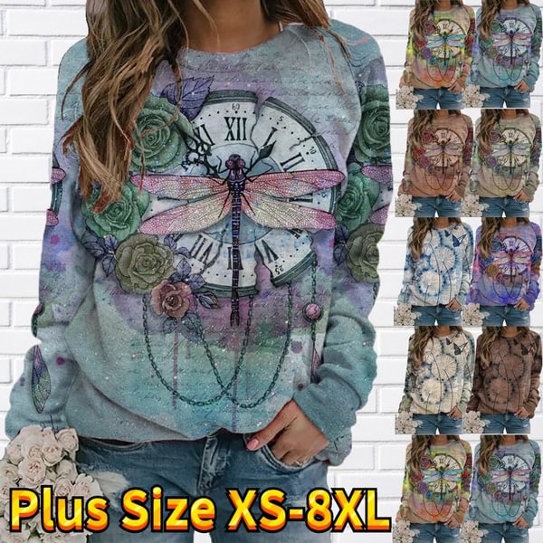 Autuan Winter Fashion Women Clothing Feather Animal Printed Casual Sweatshirt Long Sleeve Tops T-shirt Blouse Ladies Round Neck Pullover Sweater Plus Size XS-8XL - Shop Trendy Women's Fashion | TeeYours