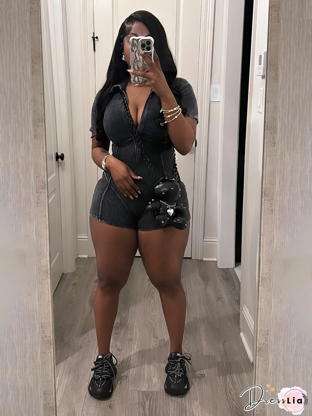 Long Sleeve Turtleneck Skinny Women Zipper Rompers