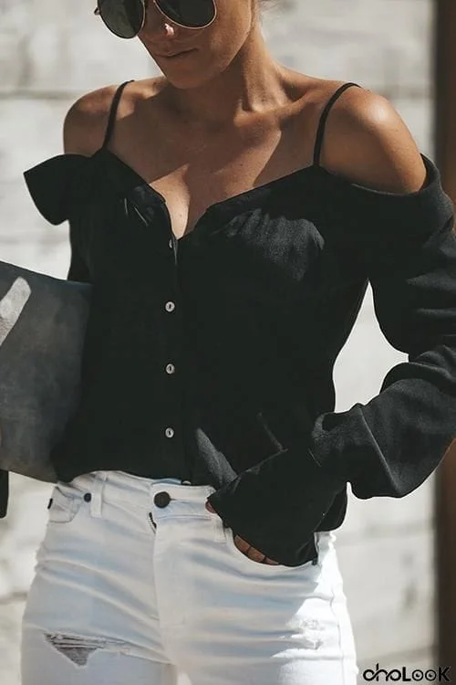 Button Off Shoulder Shirt