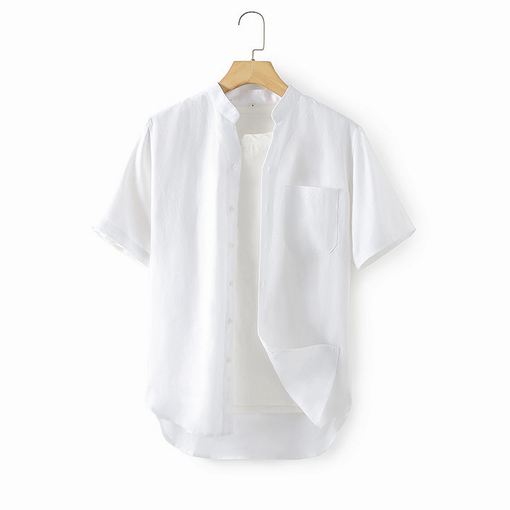 100% European Linen Men's Short Sleeves Shirt Cardigan REAL SILK LIFE