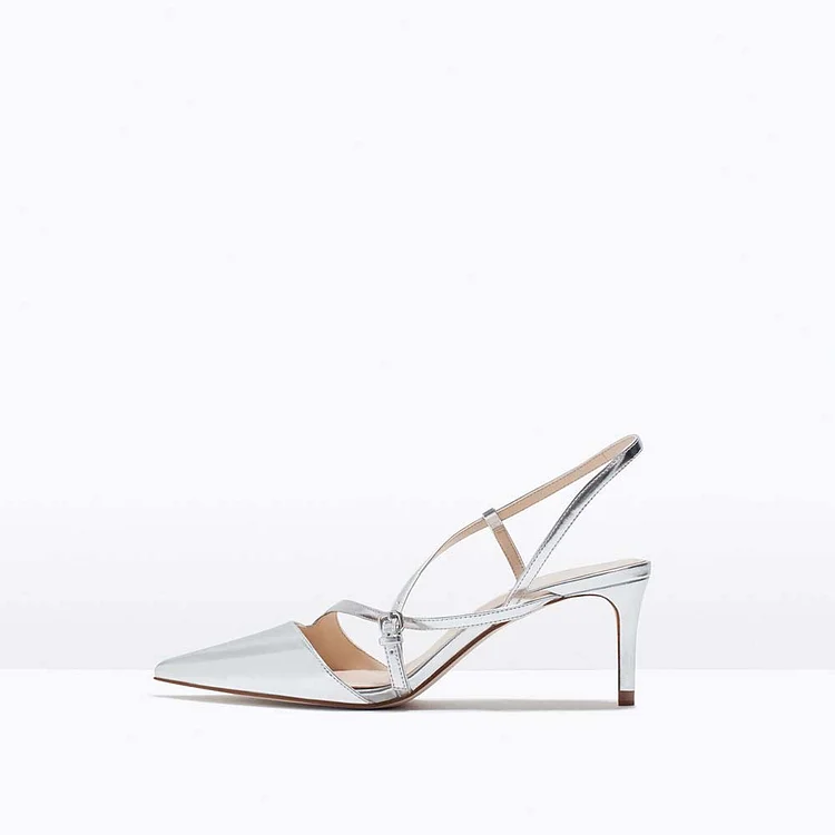 Silver Stiletto Heels Strappy Mirror Leather Closed Toe Sandals |FSJ Shoes