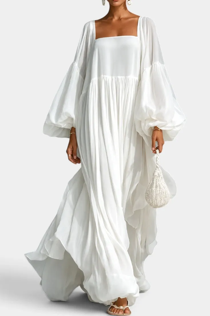 Maxi Dress with Puff Sleeves and Square Neck