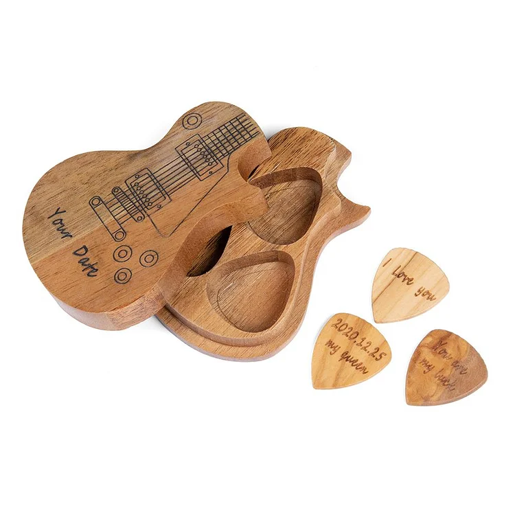 Picks / médiators de guitare en bois personnalisé avec étui à