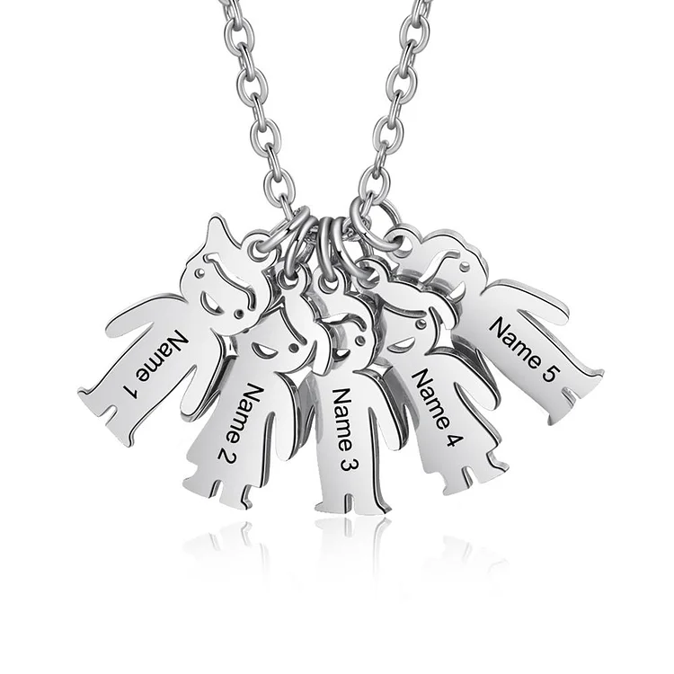 Mother Necklace with 5 Children Charms Engraved 5 Names