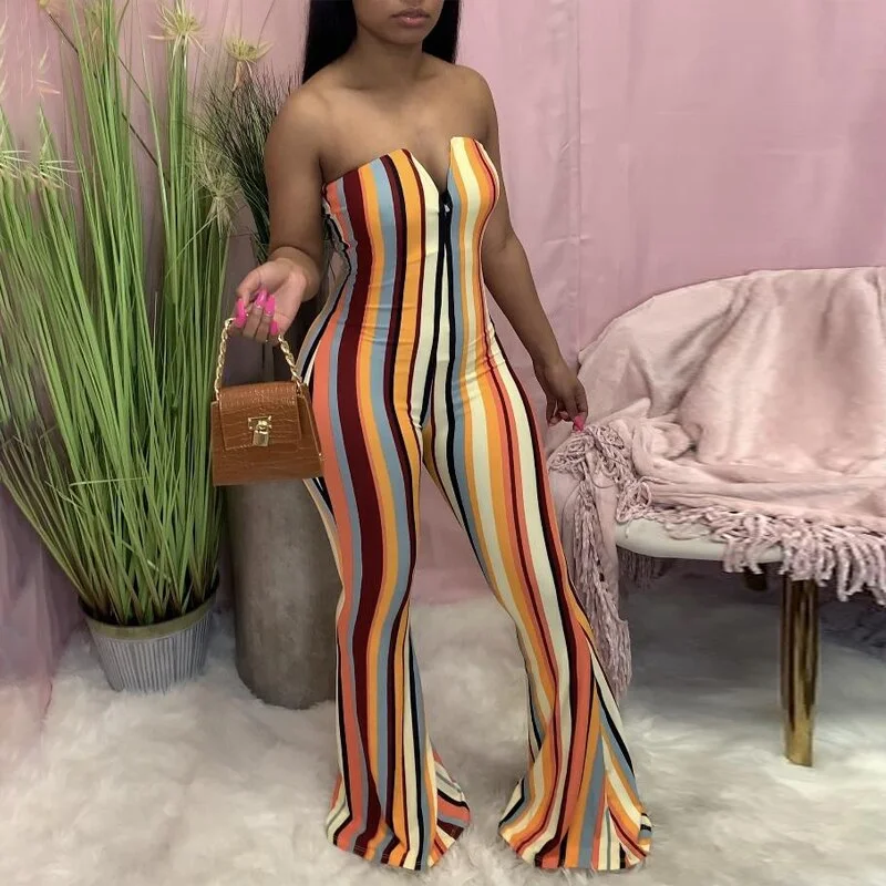 Hugcitar 2021 Sleeveless Multi-Color Backless Slash Neck Sexy Jumpsuit Summer Women Fashion Streetwear Outfits Club Romper