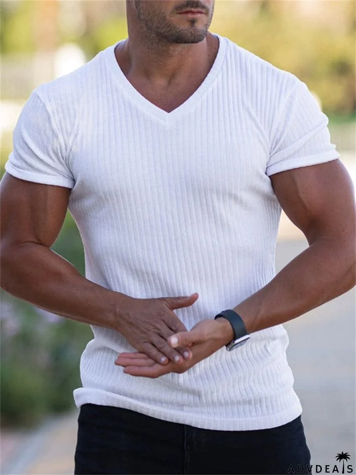 Summer Fit Solid Color V Neck Shirts for Men