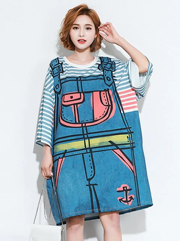 Loose False-Two Print T-Shirt Dress