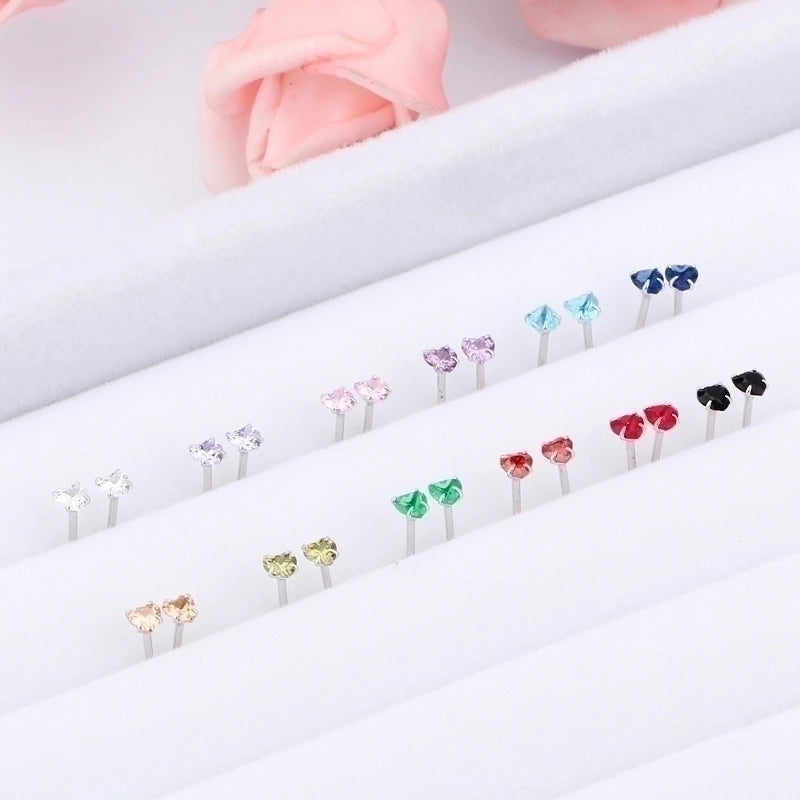1 Pair 925 Sterling Silver Zircon Heart Shape Ear Studs