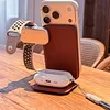 PW08 3-in-1 Folding Wireless Charger with Metal Full Leather Multi-functional Stand Wireless Charger
