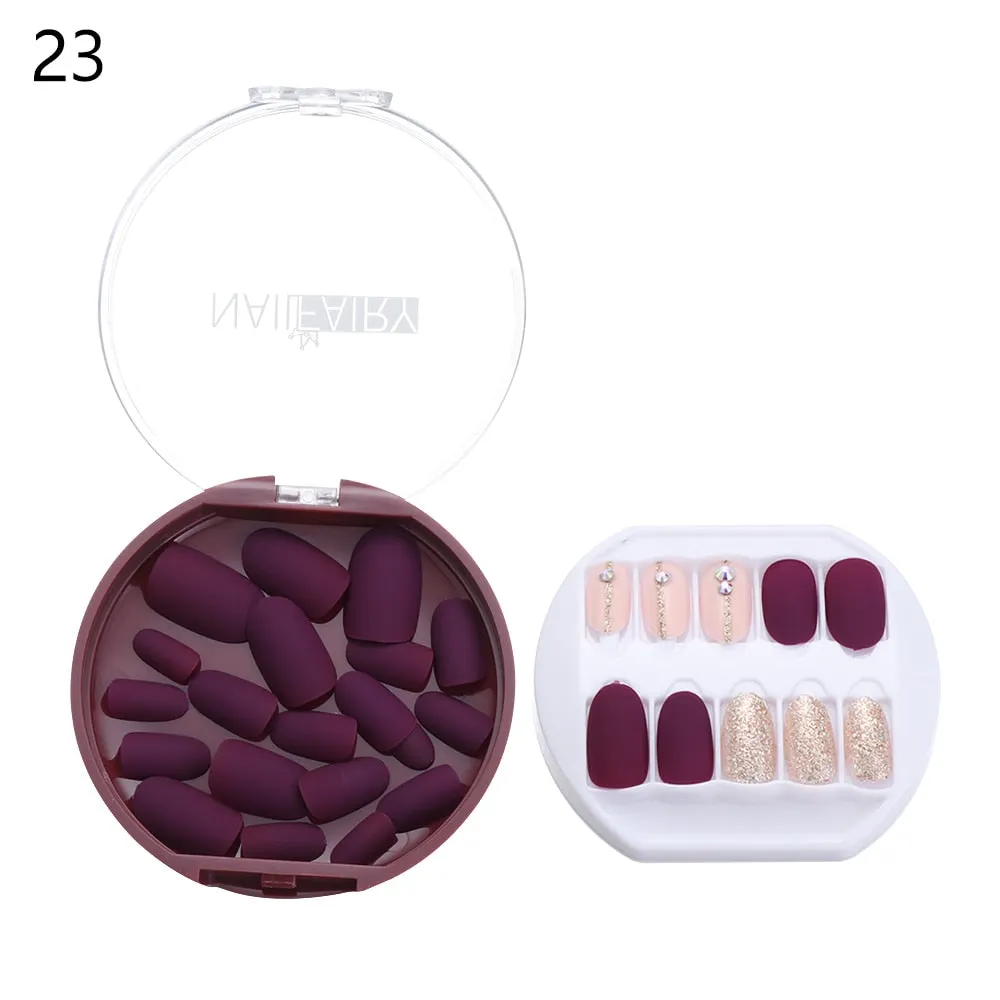 30PCS/Set Fake Nails Press Coffin False Full Artificial Short Kiss Detachable Stick Designs Press Nails Art Tipsy Cover Box-Nail Inspo