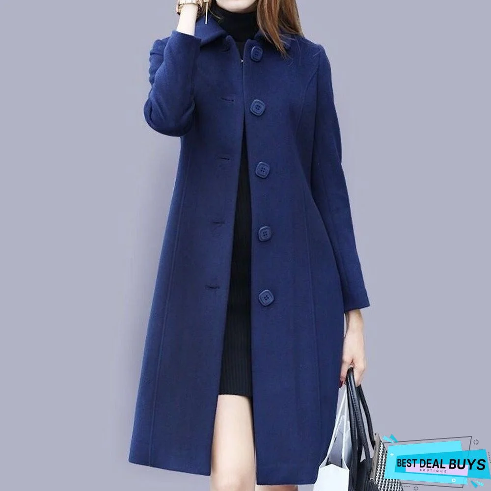 Medium and Large Size Slim Woolen Coat Women