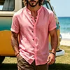 Men's Linen V-Neck Short Sleeve Shirt Lightweight Breathable Casual Summer Top by Inlyline