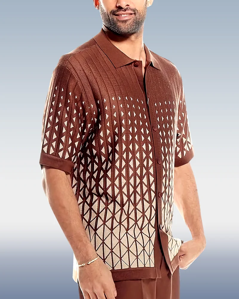 Brown Criss Pattern Walking Tops