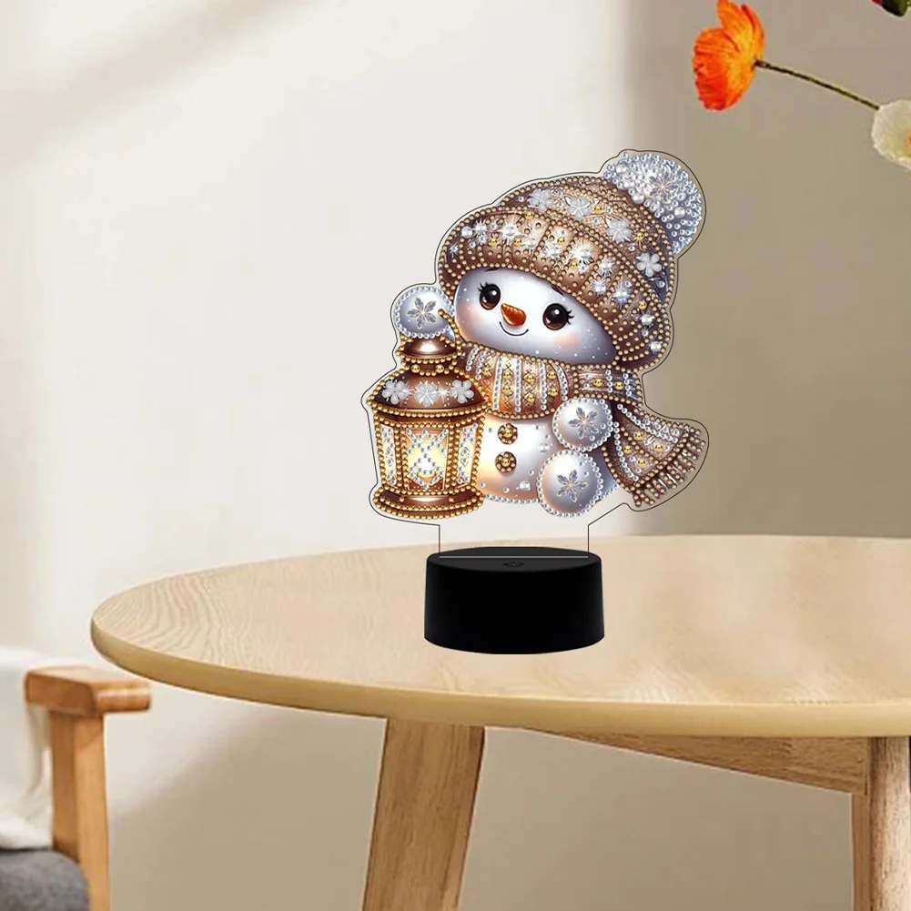 Acrylic Double Sided Xmas Snowman 5D Diamond Painting Night Light for Tabletop