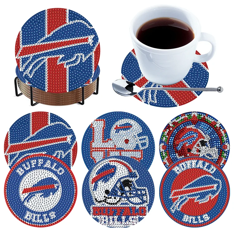 Buffalo Bills 6pcs DIY Diamond Painting Coasters W/ Holder for Beginner Adult