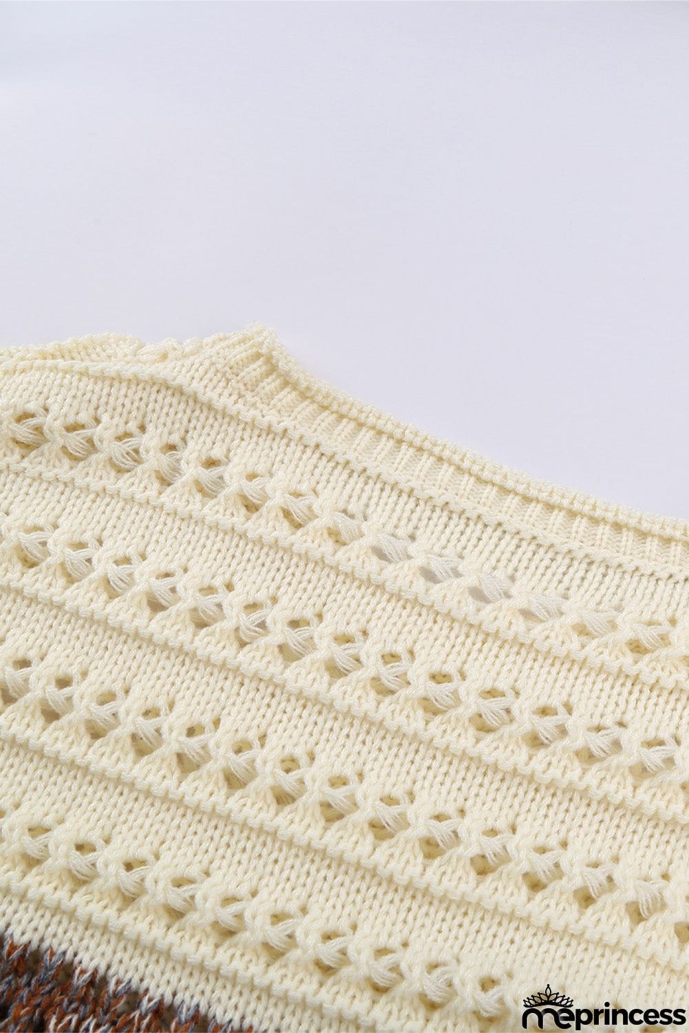 Brown Loose Openwork Round Neck Sweater