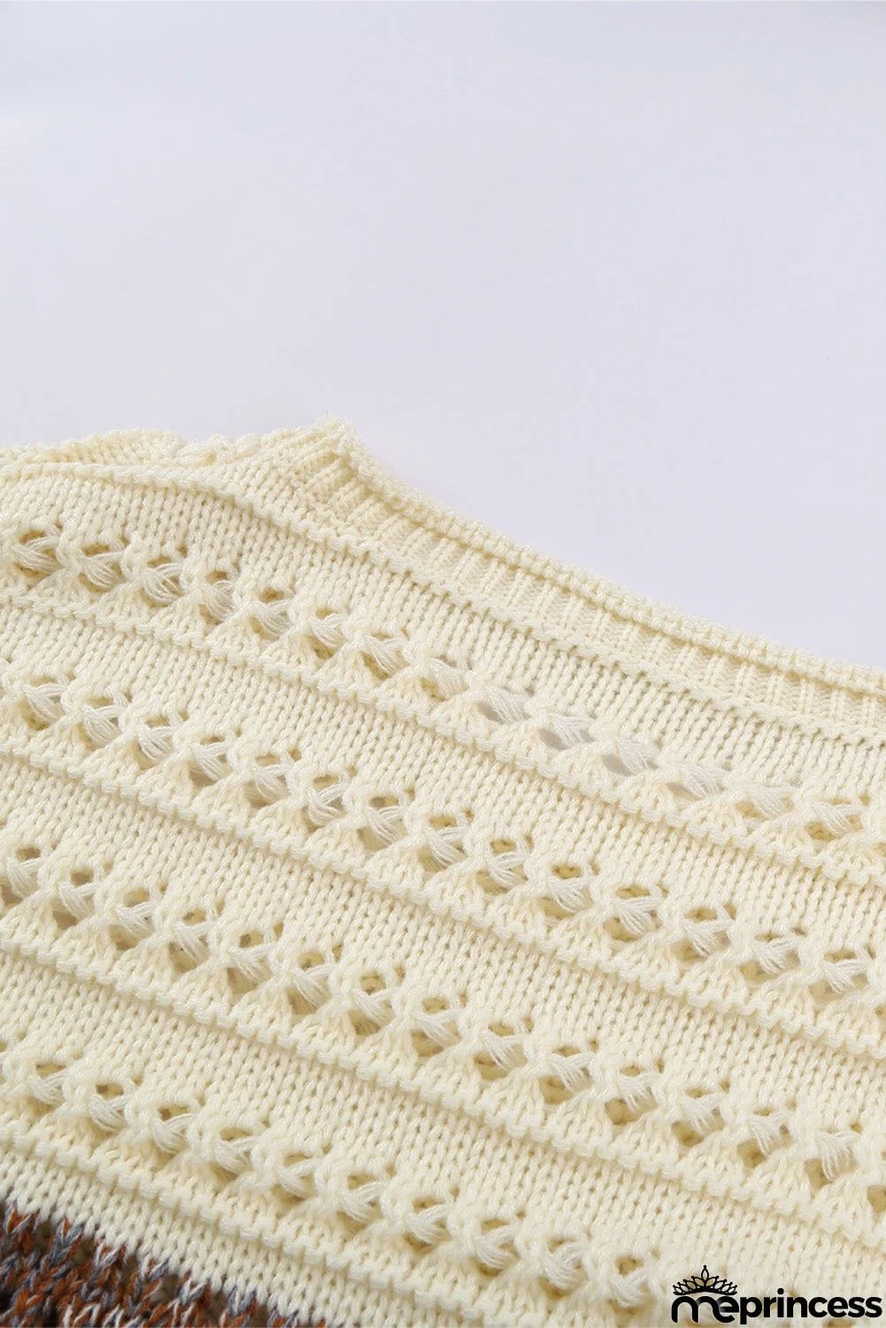 Brown Loose Openwork Round Neck Sweater